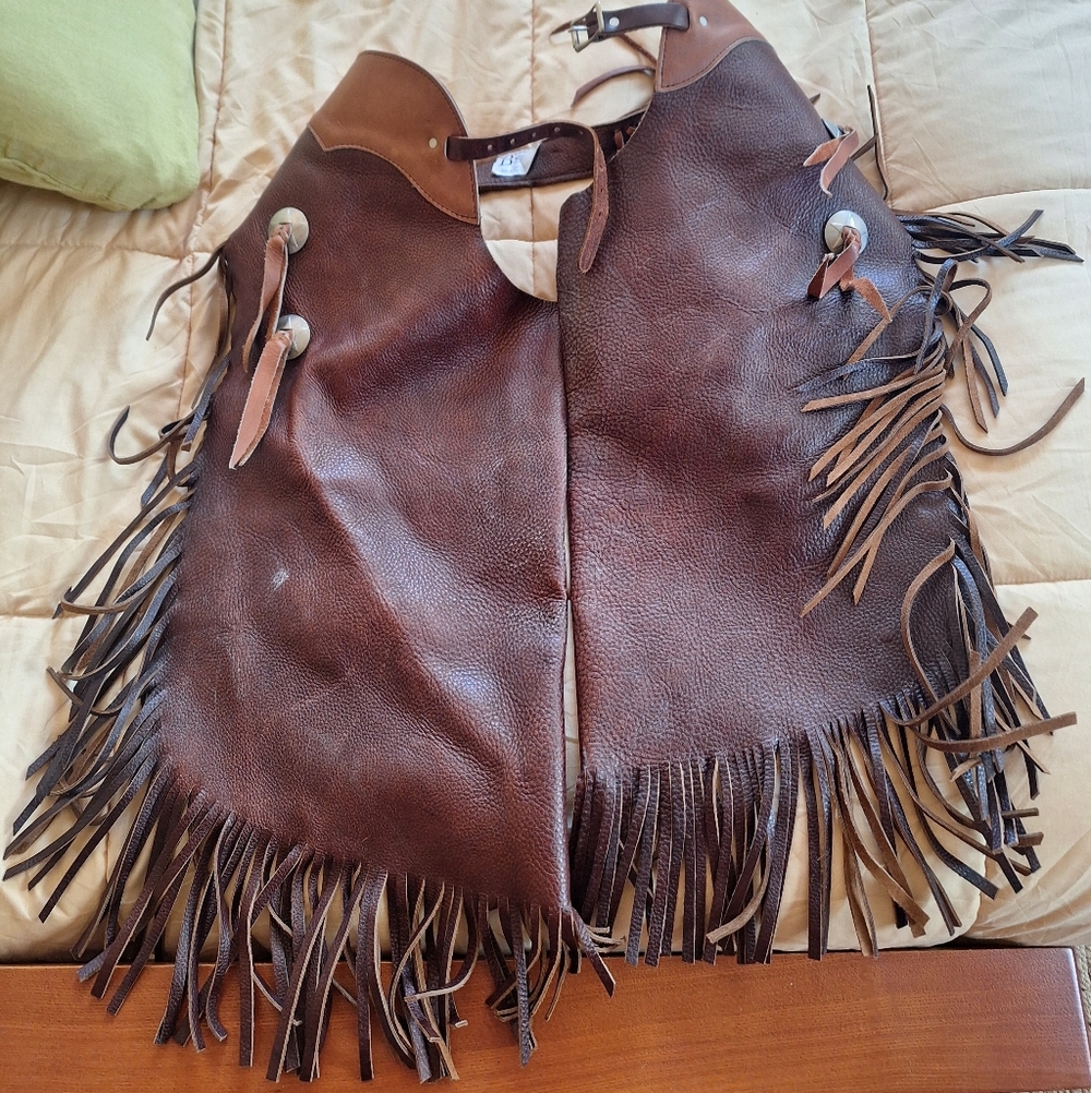 Brown Leather Fringe Chaps